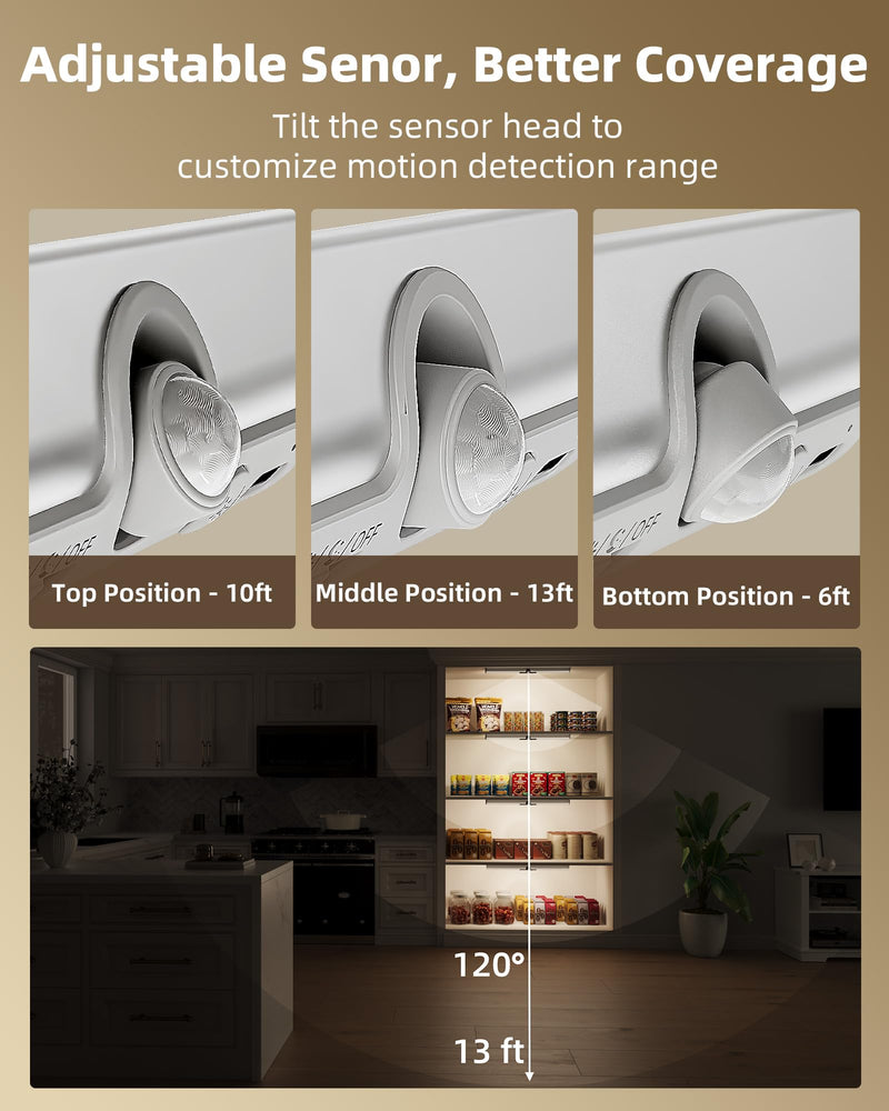 EZVALO 17Inch Motion Sensor Closet Lights, 3600mAh Rechargeable Battery LED Cabinet Lights, 150 Lumens No-Glare Curved, 3 Color Temps & Dimmable Pantry Lights for Wardrobe, Shelves - 2Pack 2