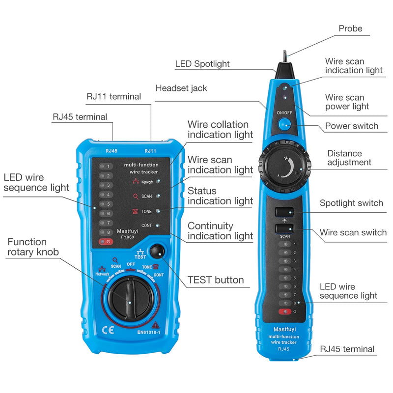 [Australia - AusPower] - Network Cable Tester, Line Finder with Probe Tone, Wire Tracker Multifunction, RJ11 RJ45 Cable Tracer, Telephone Line Test, Ethernet LAN Network Cat5 Cat6 Cable Maintenance Collation Analogue Signal 