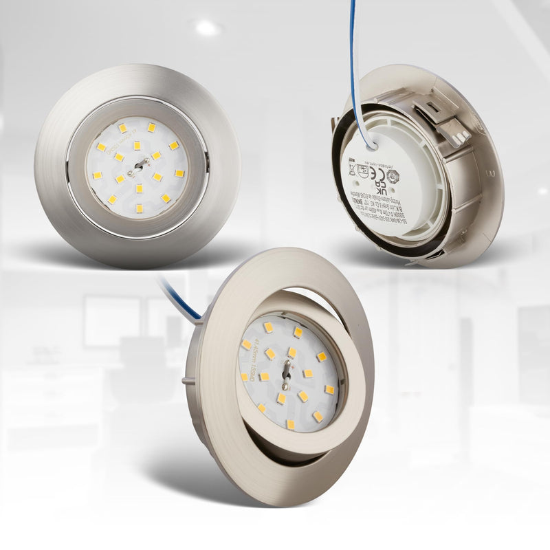 B.K.Licht - Set of 5 LED Recessed Spotlights, 230 V, Dimmable in Steps, Swivelling, Hole Diameter 68 mm, LED Spotlight, Flat, Ceiling Spots, Spotlights, Recessed Spots, 82 x 28 mm, Matt Nickel