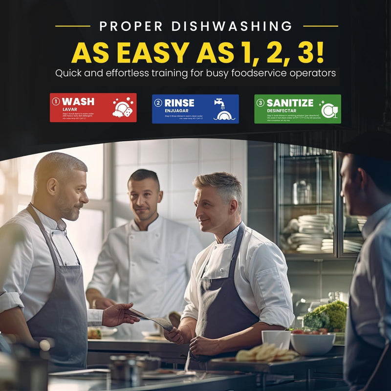 [Australia - AusPower] - [Enhanced] Wash Rinse Sanitize Sink Labels | 3 Compartment Sink Stickers | Training Labels for Dishwashing | Food Service, Restaurant, Commercial Kitchen (1 Set: 6 x 2 in) 1 Set 
