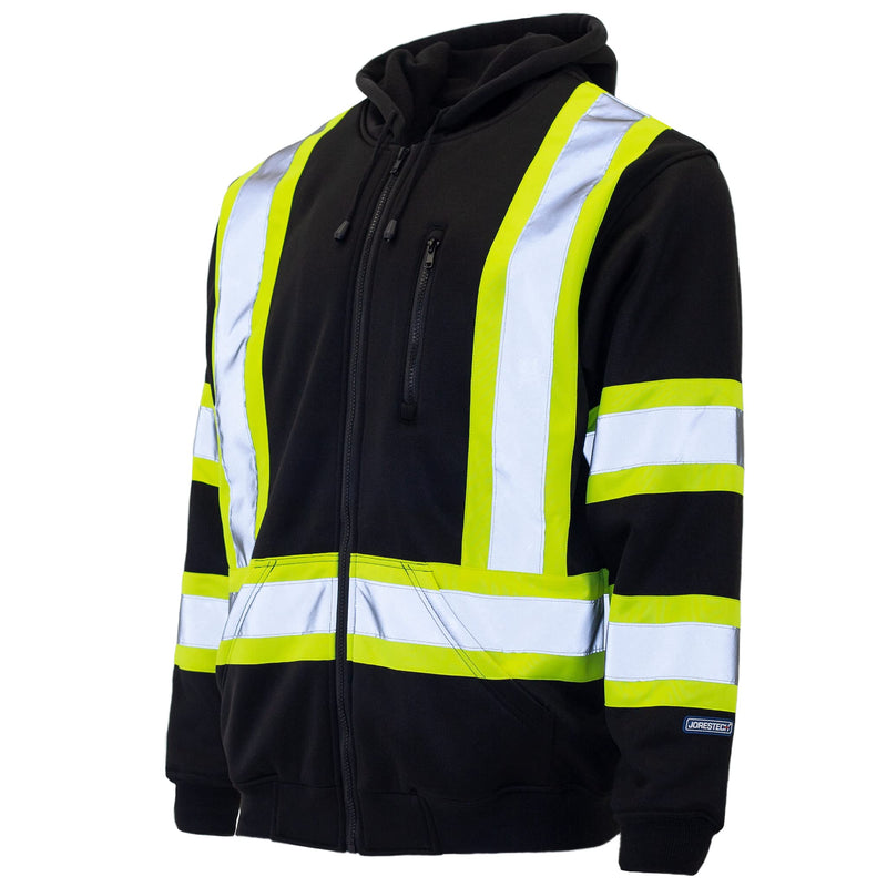 JORESTECH Hi-Visibility Full-Zip Safety Hoodie, ANSI/ISEA Compliant Reflective Work Sweater, 100% Polyester X-Large Black