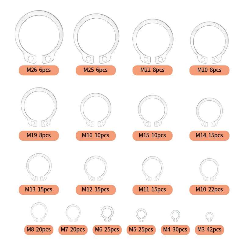 [Australia - AusPower] - 300 Pcs Retaining Ring Set, Internal Snap Rings Kits, Stainless Steel External Circlip Snap Retaining Clip Rings, 18 Sizes Circlip Retaining Snap Rings Assortment Kit for Grooved Shafts, Pins, Studs 