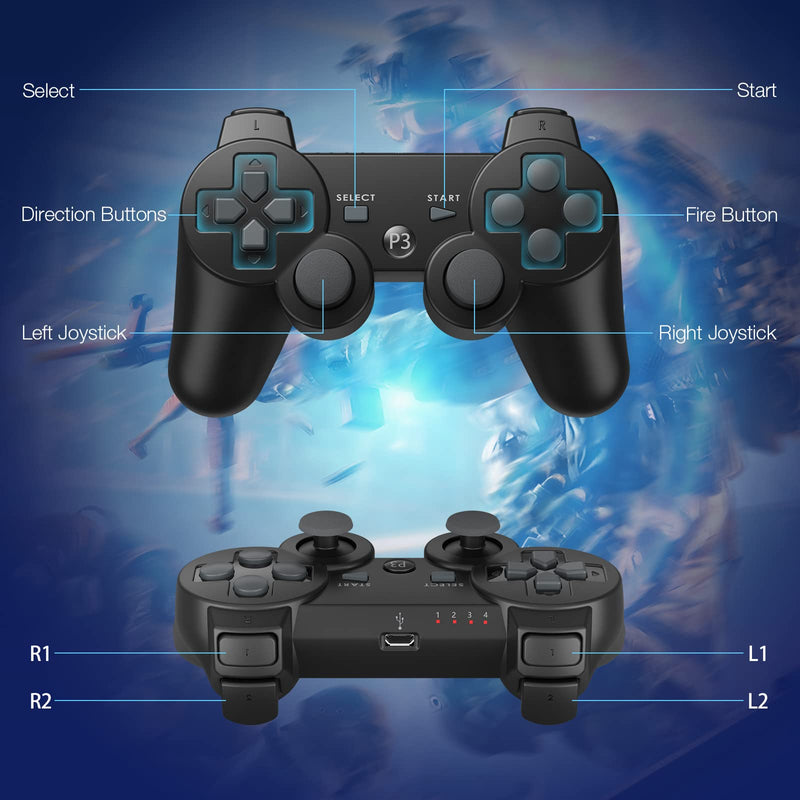 [Australia - AusPower] - Powerextra PS-3 Controller Wireless for Play-Station 3 High Performance Gaming Controller with Upgraded Joystick for Play-Station 3 