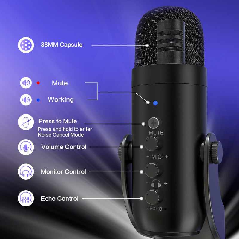 [Australia - AusPower] - ZealSound USB Microphone,Condenser Computer PC Mic,Plug&Play Gaming Microphones for PS 4&5.Headphone Output&Volume Control,Mic Gain Control,Mute Button Vocal,YouTube Podcast on Mac&Windows(Black) Black 