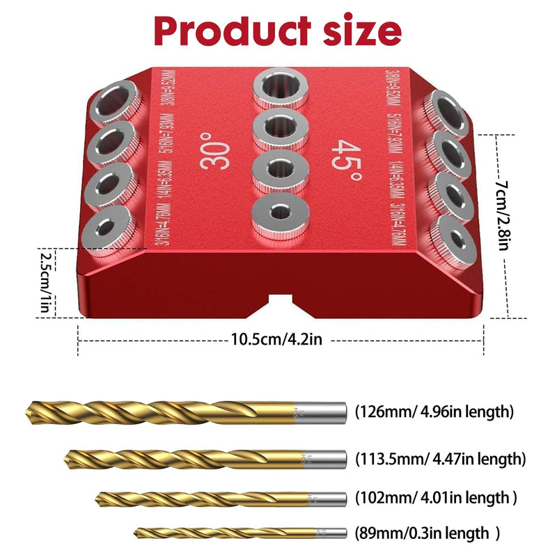 [Australia - AusPower] - Infreecs 30 45 90 Degree Angle Drilling Aid for Angled and Straight Hole, 30°/45°/90° Angle Drill Hole Guide Guide Vertical Dowel Aid with 4 Sizes, Angle Drilling Guide, Wood Dowel Drilling Template 