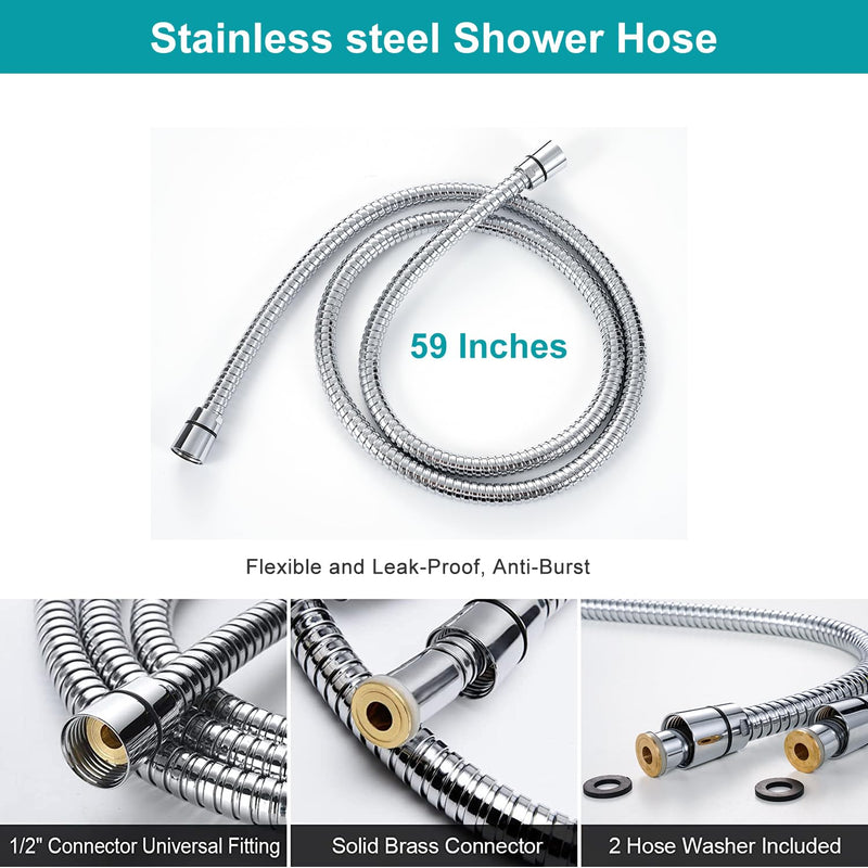 GwernKB RV Shower Head with Hose,5-mode High Pressure Shower Head with On Off Switch Water Saving for Camper, No Drilling Wall Mount Handheld Shower Holder and Adhesive Hose Guide Ring (Silver) Silver