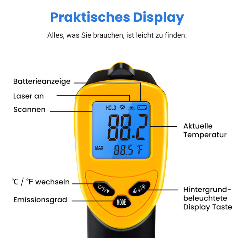 [Australia - AusPower] - Etekcity Infrared Thermometer -50 to +610 °C, Digital IR Pyrometer Non-Contact Temperature Meter, LCD Lighting (Not for People) for Cooking/Pizza Oven/Freezer/Industry -50℃~610℃ 