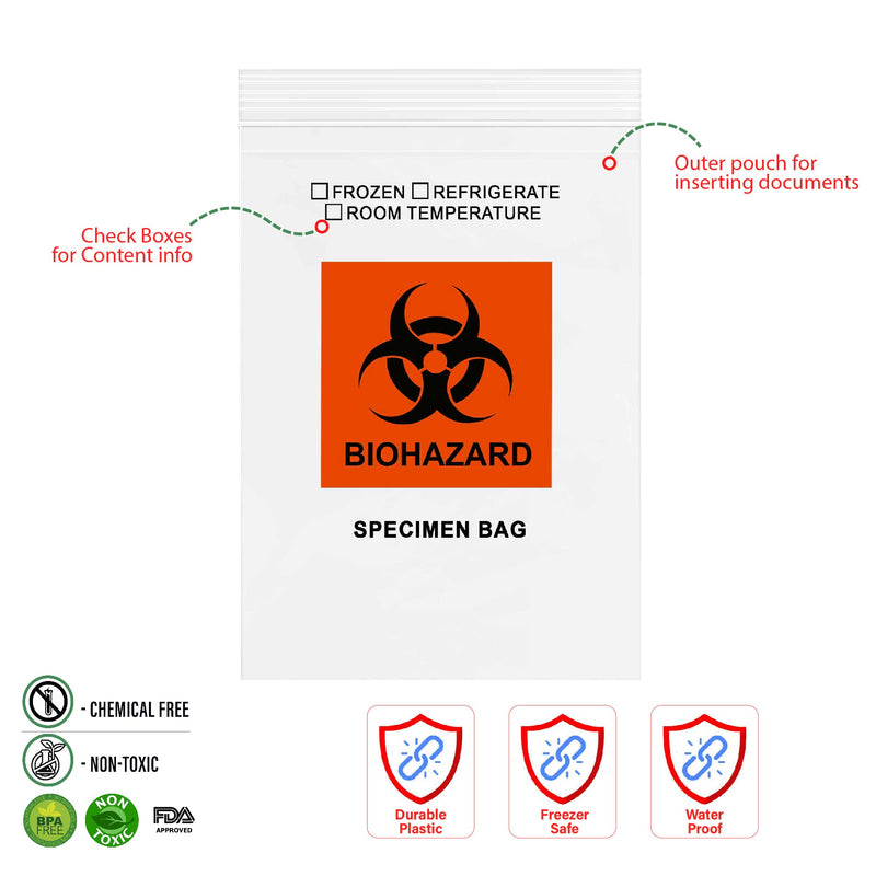 [Australia - AusPower] - GPI - 6" X 9" 100 Pack, Biohazard Specimen Zip Bags, With Pouch, 2 Mil Thick, For Your Laboratory Or Health Care Facility Samples. 6" X 9" 