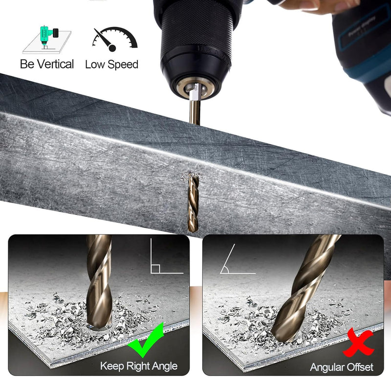 Hex Shank Cobalt Drill Bit Set 16Pcs 1/16"-3/8", M35 HSS Twist Impact Drill Bits for Metal and Hardened Steel, with Indexed Storage Case 16pcs 1/16-3/8