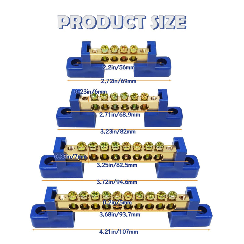 [Australia - AusPower] - 4PCS Grounding Bus Bar 10 Positions Electrical Ground Bus Bars Brass Wire Screw Terminal Block OLA002-10K 10 Positions 4PCS 