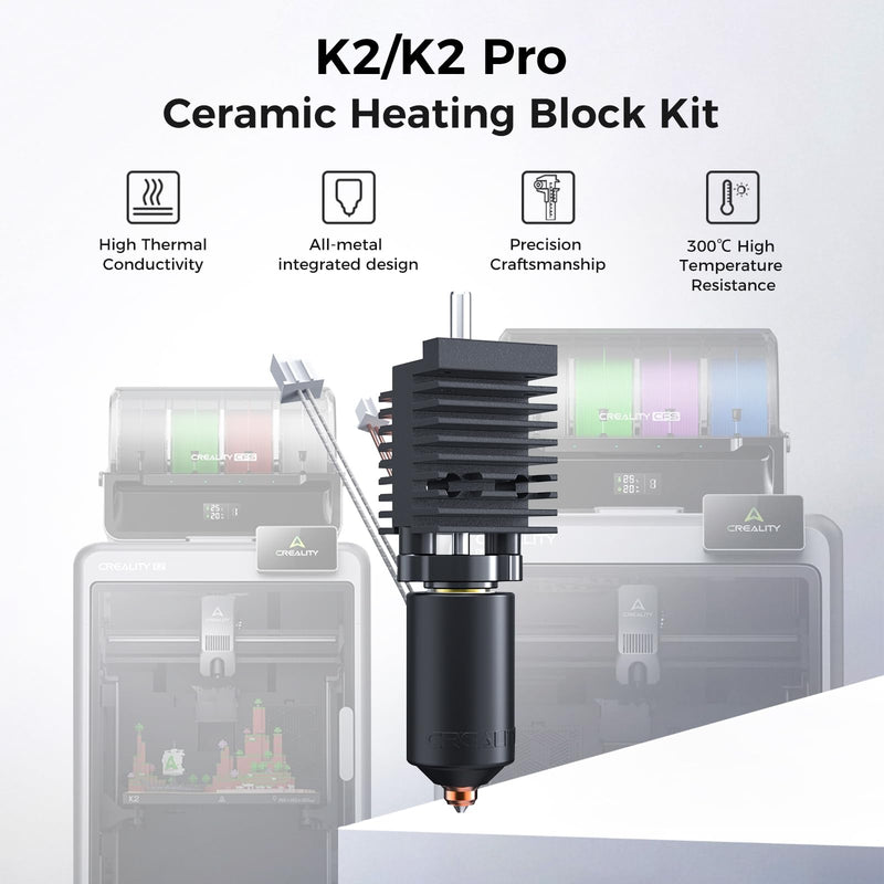 Creality K2/K2 Pro Ceramic Heating Block Kit, Upgrade Official Hotend Quick-swap Nozzle Kit, All-Metal Integrated Extruder Hot end, 300°C Temperature Resistance for Creality K2/K2 Pro Combo 3D Printer