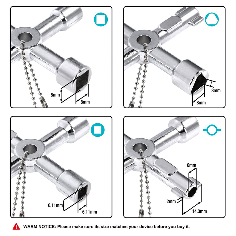 DURATECH 4 Way Sillcock Key Set, Utilities Key, Multi-functional Water Key, 2-Pack, for Valve, Faucet, and Spigots 4 Way Key & Utilities Key