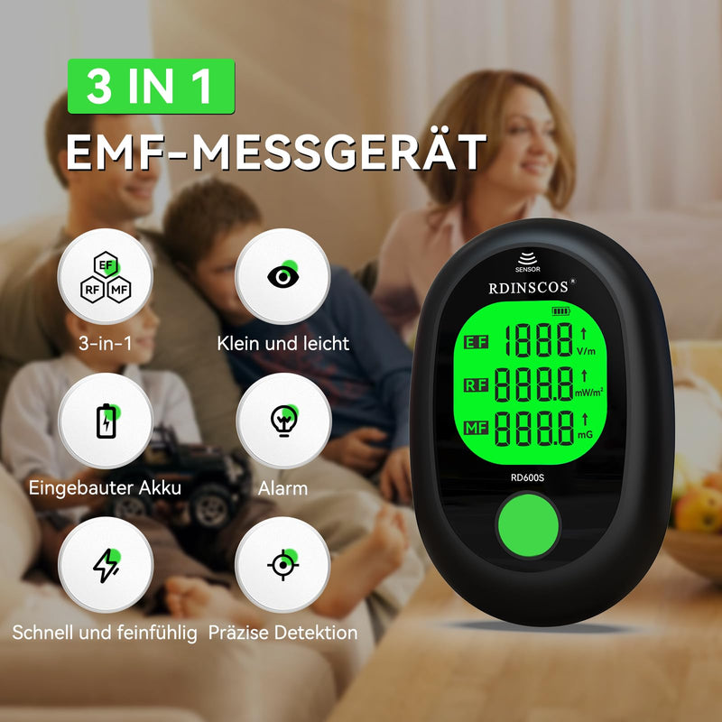 EMF Meter Electrosmog Radiation Meter - Portable EMF Detector with 3-Colour LCD, Rechargeable for Home, Office & Outdoor Use | EF/MF/RF Electromagnetic Radiation Meter with LCD EMF Inspections