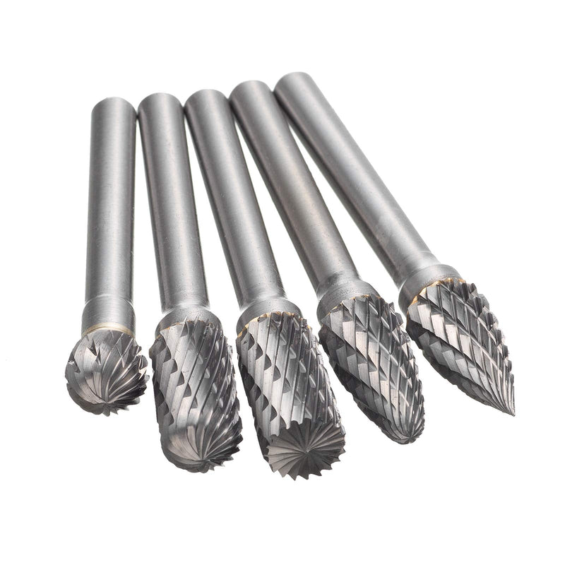 [Australia - AusPower] - HPMAISON 5 Piece Rasp Set, Carbide Burr Set, 6 x 10 mm Drill Ball Mill, Cylinder Cutter, Tenon Mill, Cone Cutter for DIY, Metal Carving, Drilling, Polishing Hartmetall Rotationsfräser-Set mit 6mm Schaft 