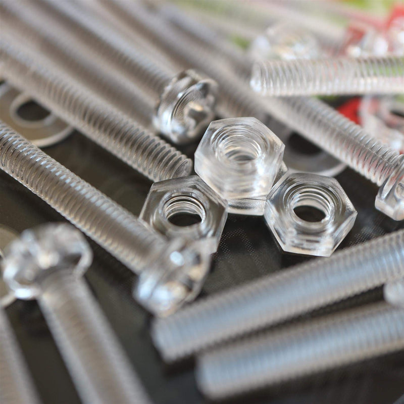 [Australia - AusPower] - Pack of 60 Transparent Clear Plastic Acrylic M3 x 25mm Nuts & Bolts, Washers - Acrylic Plastic Screws, (3/32 x 1 in) 