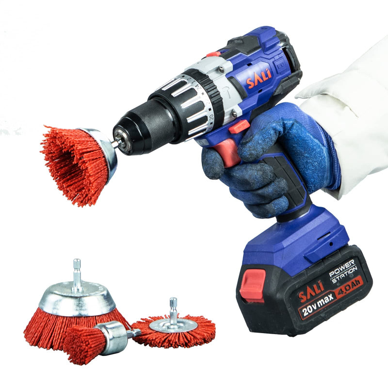 [Australia - AusPower] - SALI 6 Pack Nylon Filament Abrasive Wire Brush Wheel & Cup Brush Set with 1/4 Inch Hex Shank, 6 Sizes Nylon Drill Brush Set for Removal of Rust Corrosion Paint 