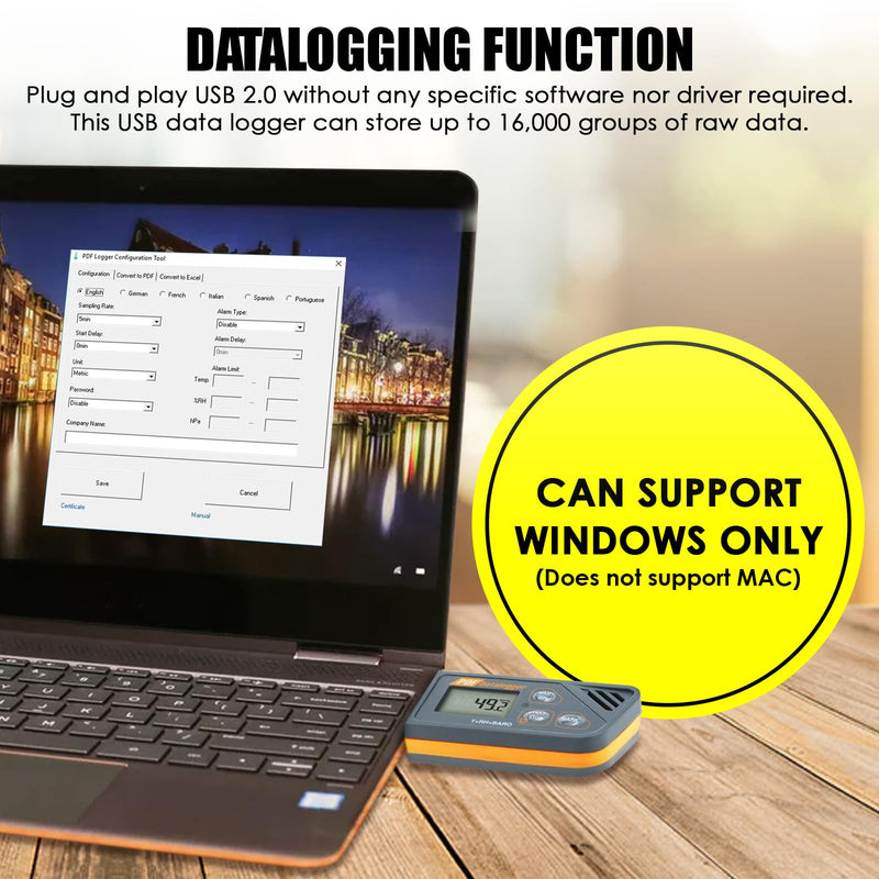 TEKCOPLUS Temperature Data Logger,USB Temperature Humidity Logger Play Generate Plug for Temperature, Humidity and Atmospheric Pressure with Built-in Software to Generate PDF and Excel Reports