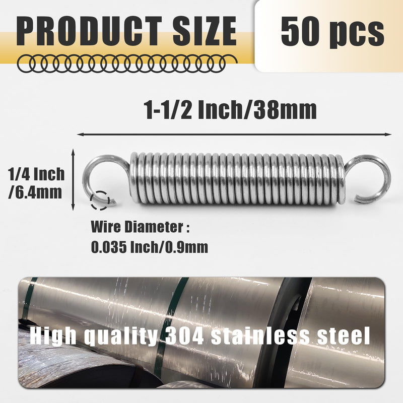 [Australia - AusPower] - 50PCS Extension Spring - Stainless Steel Extension Springs with Hook Ends - 1/4" x 1-1/2" - Ideal for Various Applications - Durable and Reliable Small Springs 