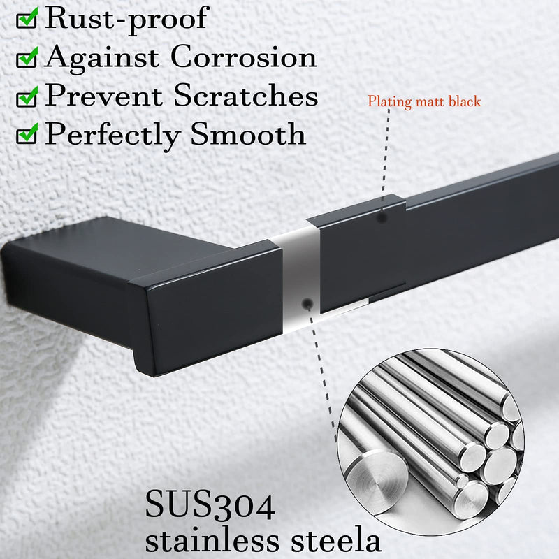 RANDOM 12 inch Matte Black Towel Bar Modern Hand Towel Holder Wall Mounted SUS304 Stainless Steel Towel Rack for Kitchen,Bathroom Hardware Accessories Contemporary.96009-2-12MB