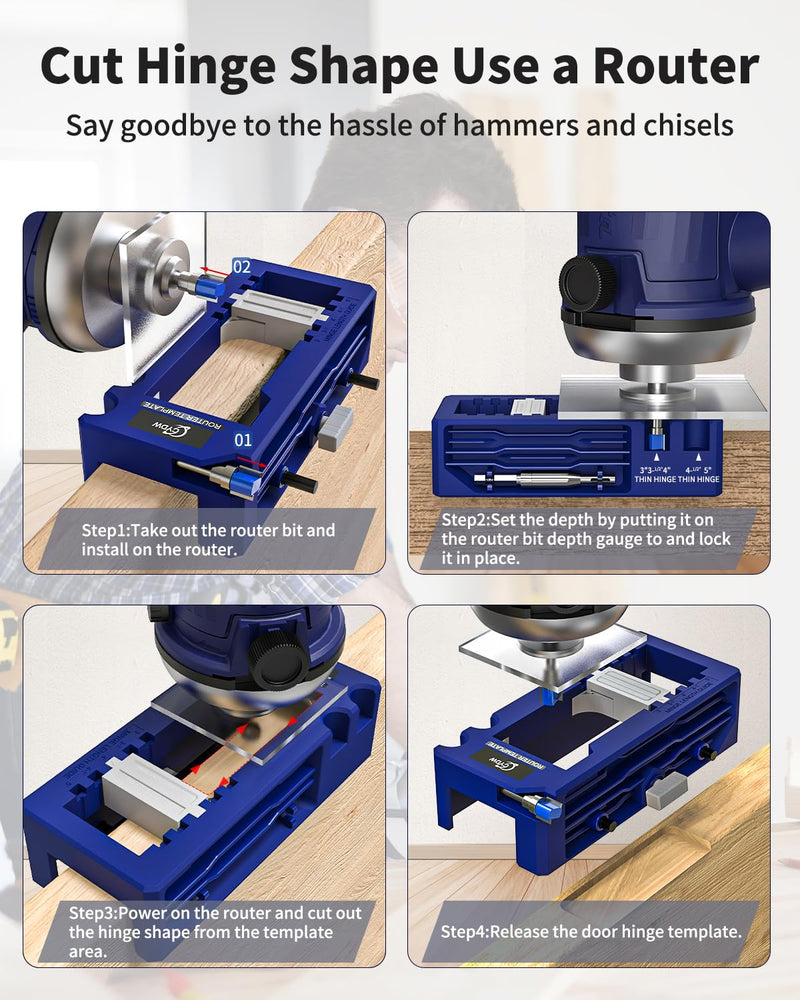 [Australia - AusPower] - Door Hinge Jig, Door Hinge Router Template,Door Hinge Mortiser, Hinge Installation Kit Fits 3” to 5” Length and 1/4” or 5/8” Thickness Door Hinge, Blue A-Blue 