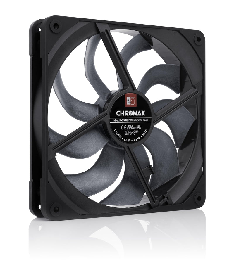 Noctua NF-A14x25 G2 PWM Chrome Max Black Quiet High Performance Fan 140 mm | High Air Flow & Jam Pressure, Low Noise, 25 mm Fan for Cooler/Radiators/Casing, Large Accessory Set, 1500RPM 4-Pin PWM