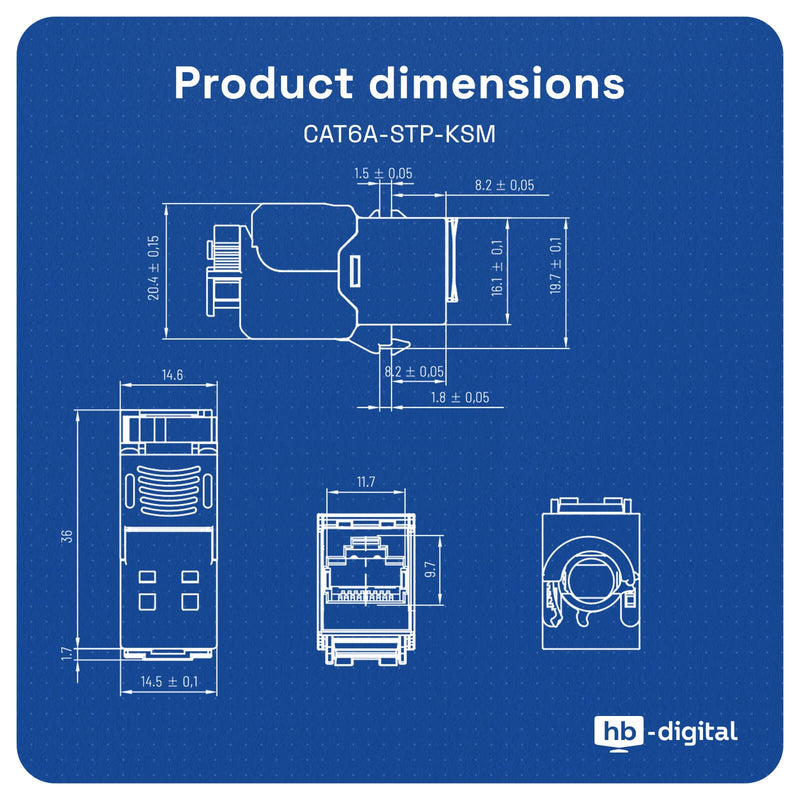 [Australia - AusPower] - HB-DIGITAL 4x CAT 6a Keystone Module Jack, GHMT Certified RJ45 Socket STP 500MHz 10Gbps Krone Tool-Free Coupling Network Panel Socket for Patch Panel, Ethernet LAN Installation Cable 4 pcs. 