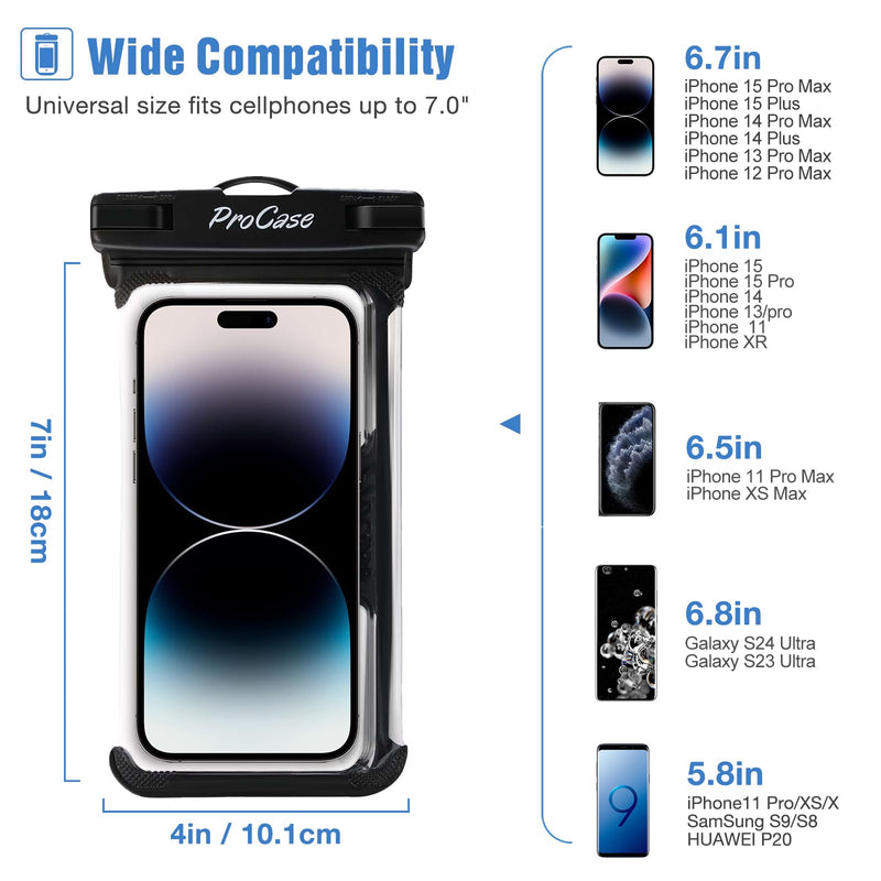 [Australia - AusPower] - Waterproof Phone Pouch Case for Snorkeling, Underwater Dry Bag for iPhone 15 14 13 Pro Max 12 11, Galaxy S24 S23 S2 Ultra Note Pixel Up to 7", Beach Essentials -2Pack, Pink/Black 