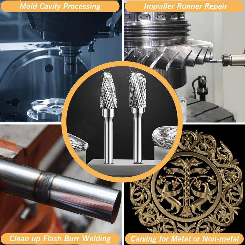 [Australia - AusPower] - 5 Piece Carbide Burr Set, 6 mm Shank, 10 mm Burr, Rasp Set for Drill Polishing, Engraving, Drilling Tools et 