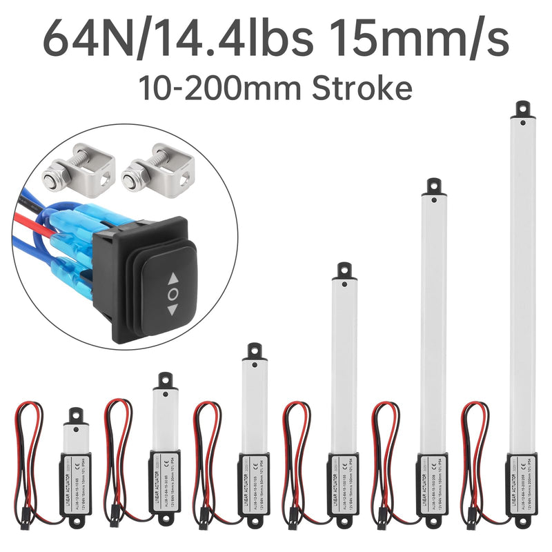 25mm 12V Mini Linear Actuator, Stroke Linear Motion Actuator 15mm/s 64N/14.4lbs High Torque Micro Electric Linear Actuator with Waterproof Switch, Mounting Bracket (25mm(1inch)) 25mm(1inch)
