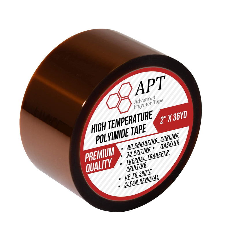 APT, 1 mil Thick Polyimide Adhesive Tape, HighTemperature and Heat Tape, for Masking, Soldering, Electrical, 3D Printer Application. (2" x 36 yds) 2"x 36 yds