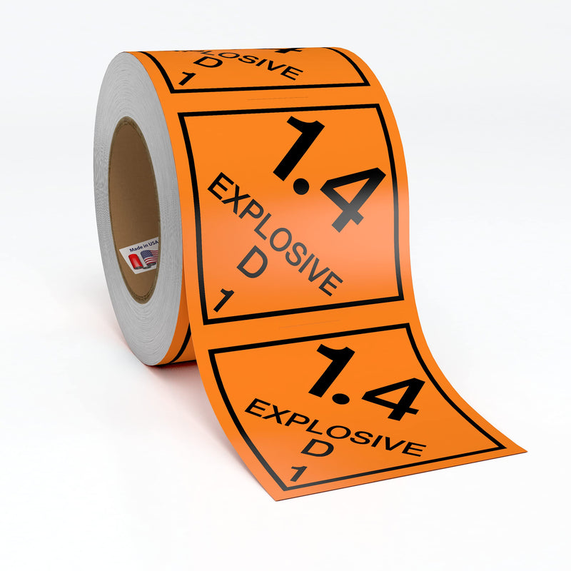 D.O.T. Labels - Hazard Class 1 DOT Explosives 1.4D Hazmat Labels 4" X 4" Square Sticklers - 500 Adhesive Labels Per Roll, Made in the USA by Kenco (1)