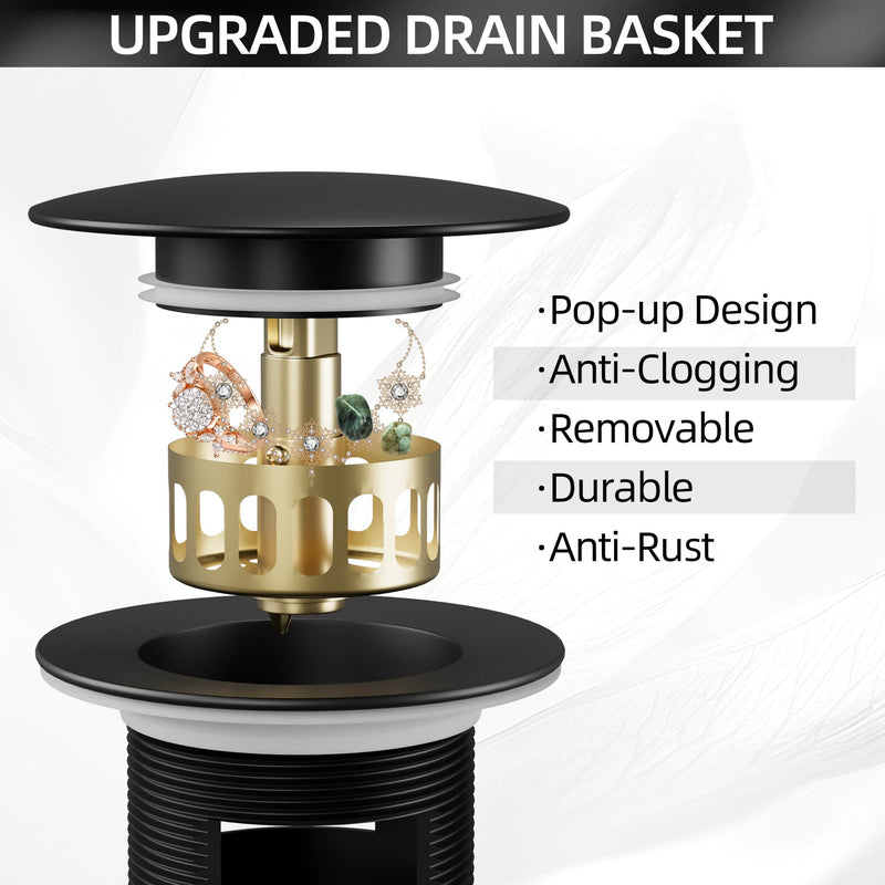 Tub Drain for Free Standing Tub with Pop-up Stopper Freestanding Tub Drain with Removable Basket,Upgraded Solid Brass Bathtub Drain with Overflow for Soaking Anti-Clog Watertight Matte Black