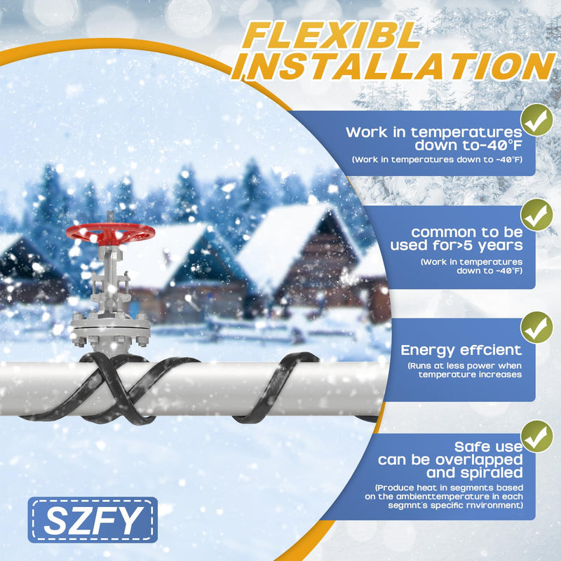 3FT~200FT Heat Tape for Water Pipes, -40°F Deicing Cable,Pipe Heat Cables for Roof,Gutter，Farm，Freeze Protetion Heating Wires, Heated Water Hose,Plumbing Fixtures,120V 5W/FT (24FT) 24FT