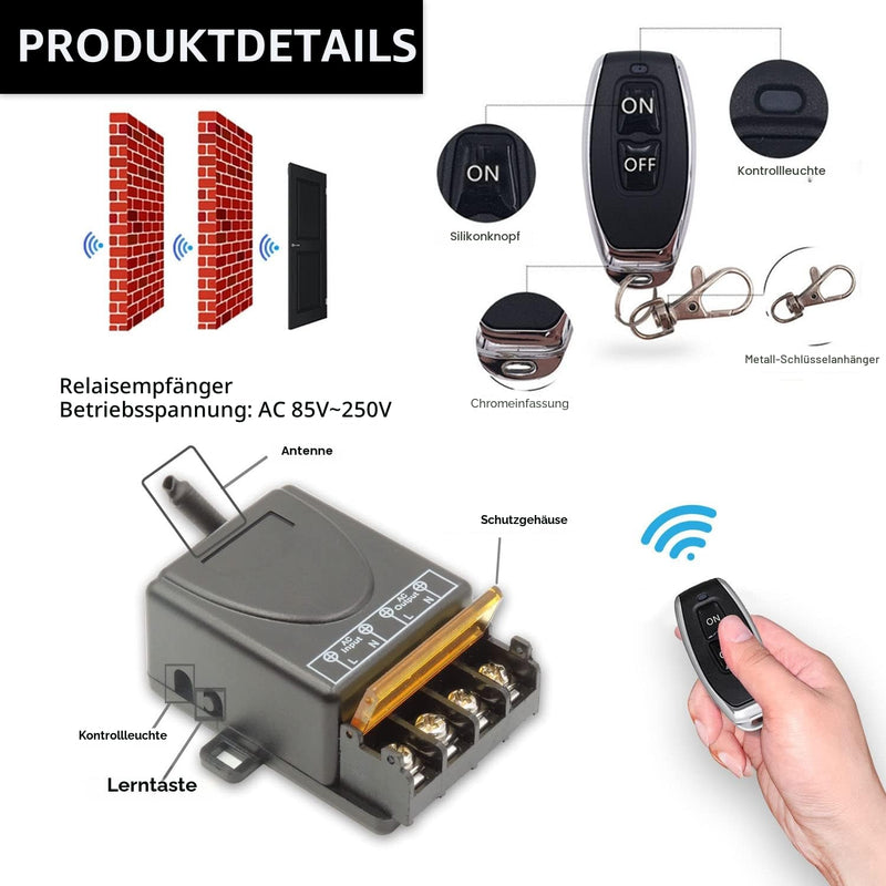 DieseRC Wireless Remote Control Switch AC 220 V 230 V 30 A Relay Receiver and 2 Transmitters Radio Control for Light Water Pump Household Appliances Agricultural Irrigation and Electrical Devices 1 receiver with 2 transmitters