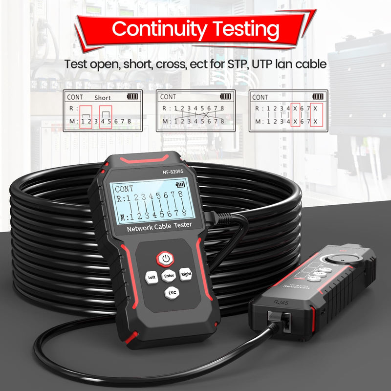 [Australia - AusPower] - RJ45 Network Cable Tester and Tracer, VXSCAN NF-8209S Ethernet Cable Tester Wire Tracer with NCV & Lamp for CAT5 CAT6 CAT6a - Cont/Length Measurement/SCAN/Flash/QC/NCV/POE Tester AI01 