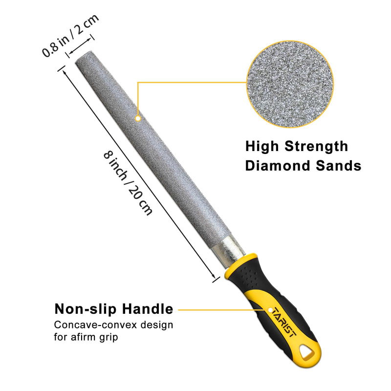 [Australia - AusPower] - TARIST Diamond File Set 3-Piece 200 mm Including Flat/Half Round/Round Files For Sharpening Lawnmower Blades, Garden Shears, Axes - Tool Sharpener for Metal, Tile, Ceramic, Glass, Stone and More 