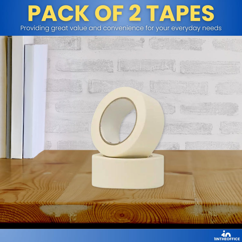 1InTheOffice Masking Tape 2 Inch, Wide Masking Tape, 2 Inch x 60.1-Yards, 3" Core, Beige, 2 Pack