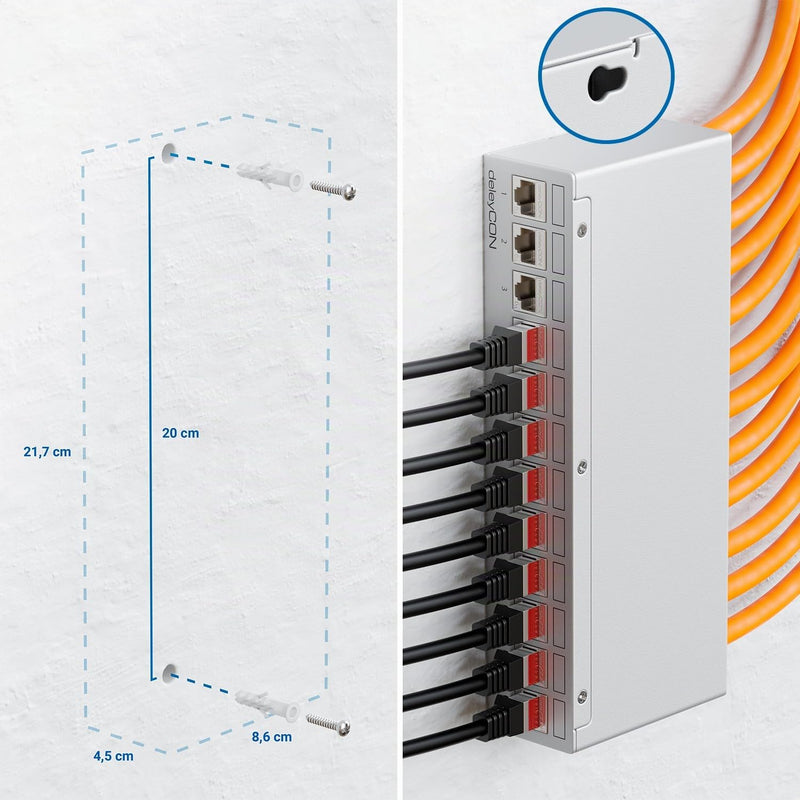 deleyCON 12-Port Patch Panel Set, CAT6a STP 1U - Grey | Distribution panel with 12x RJ45 Keystone jack modules, compatible with CAT6, CAT6a, and CAT7 installation cables, network cables, Ethernet LAN, DSL, grey, 12 ports + 12x RJ45 Keystone