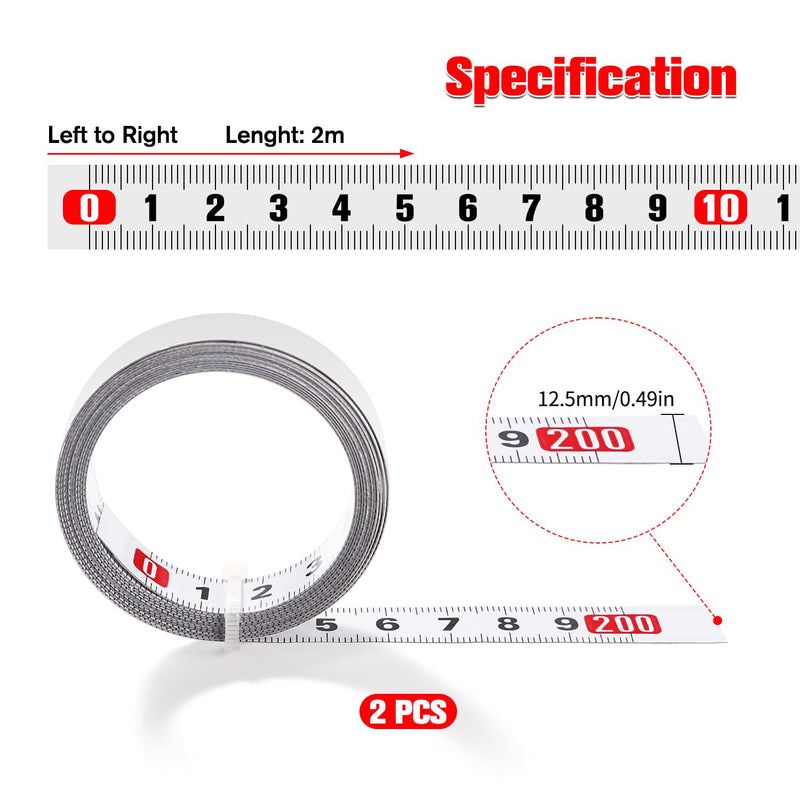 [Australia - AusPower] - YIXISI 2 x 2 m self-adhesive tape measure, metric for gluing, left to right, for T-rail milling cutter, table saw, woodworking tool, white 2m – Von links nach rechts – 2 Stück 