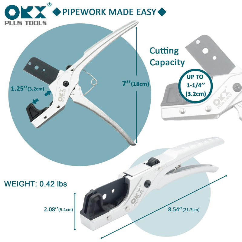 ORXPLUS TOOLS FlexiPro Pipe Tubing Cutter Plumbing Tool Cuts up to 1-1/4'' PTFE Blade,Rubber Hose,PPR PEX-A/B/C/AL,