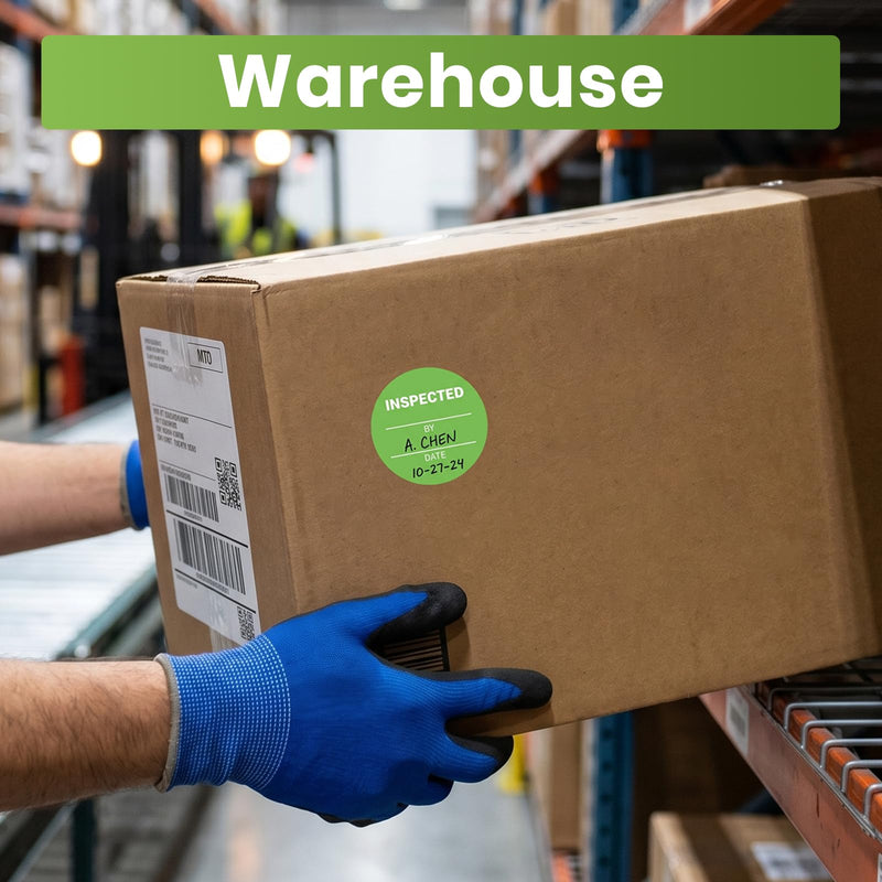 1000 Pcs Inspected By Stickers 2 Inch, Round Vinyl Quality Control Inspection Labels Green Writable QC Inventory Labels for Food Service Kitchen Warehouse Manufacturing