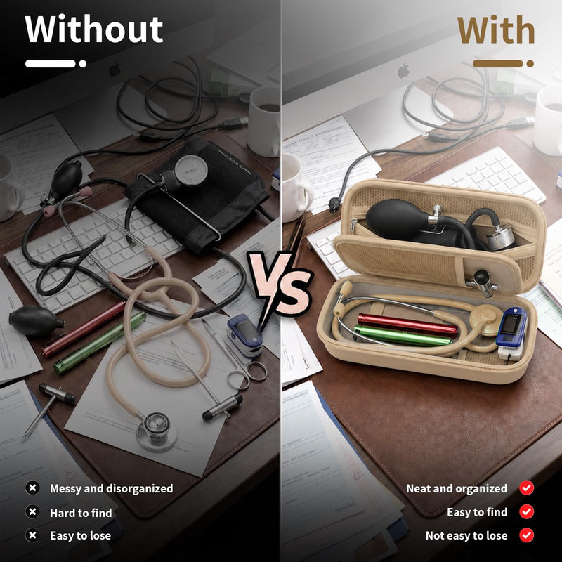 Stethoscope Case with Deep Mesh Pocket-Holds Blood Pressure Cuff & Accessories, Fits 3M Littmann Classic III-Compact Medical Organizer for Nurses, EMTs & Students-Milky Brown Milky Brown