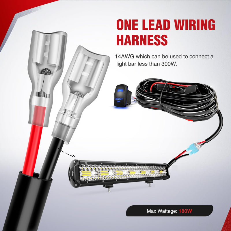 Nilight Remote Wiring Harness for LED Light Bar Wireless Strobe Flash Work Driving Lights 12V 20A 14AWG Controller 5PIN Switch Waterproof Power Relay Blade Fuse-1 Lead 14AWG-1 Lead Remote +Flash +5PIN Switch