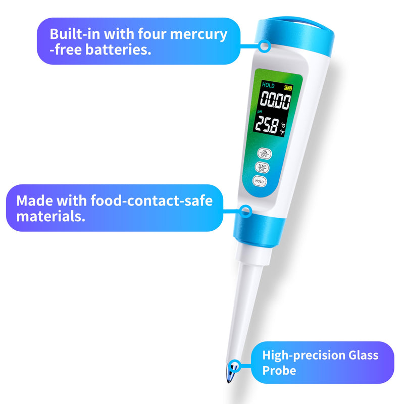 [Australia - AusPower] - Food pH Meter for Semi-Solid & Liquid Foods, Food-Contact-Safe Housing, ±0.01 Accuracy, ATC, Waterproof, Color LCD, 3 Calibration Solutions Included 