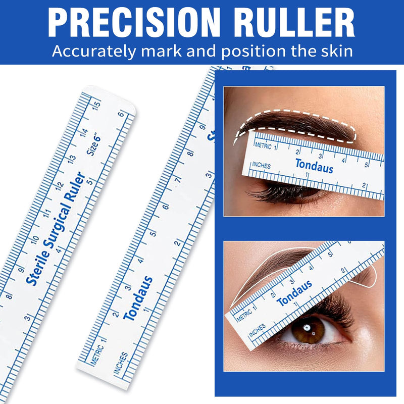 [Australia - AusPower] - 6Pcs Professional Surgical Tip Skin Marker Pen White Stencil Markers Pen with Paper Ruler for Eyebrow, Tattoo Skin Marking Individually Wrapped 1.0 MM 