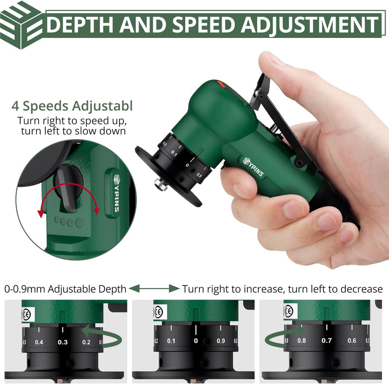 EYPINS Mini Pneumatic Chamfering Tool – 16pcs C&R-angle Blades Straight 45° Arc Beveling,Metal Air Chamfer 30000 RPM,Edge Deburring for Copper,Aluminum,Steel,Wood,Acrylic,1/4" Inlet,Precision,Quieter Green