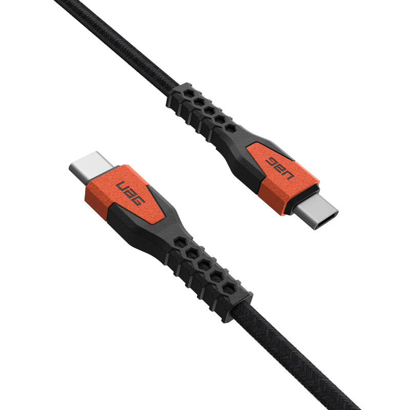 URBAN ARMOR GEAR UAG Rugged Kelvar Core USB-C to USB-C Cable 5ft/1.5m 60W Power Delivery PD Reinforced Fast Charging Cable for iPhone 17, MacBook, iPad Pro, Samsung Galaxy S26, Black/Orange