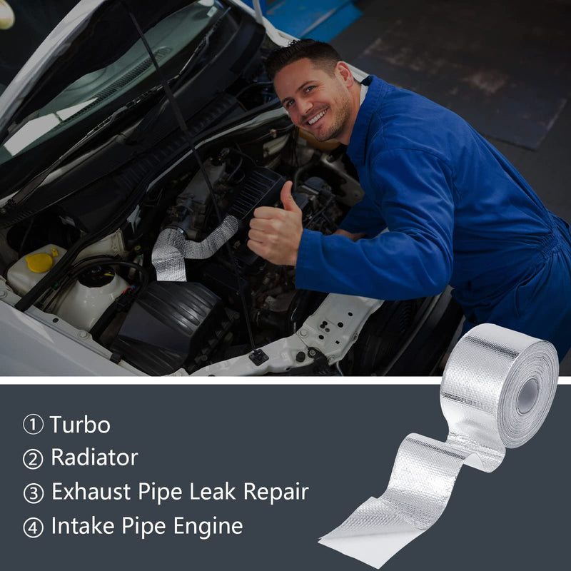 Zonon 2 Rolls Aluminum Foil Tape Heat Shield Tape Barrier Adhesive Reflective Fiberglass Thermal Insulation Reflective Material High Temp Protection(Silver,2 Inch X 65.6 ft) 2 Inch X 65.6 ft Silver