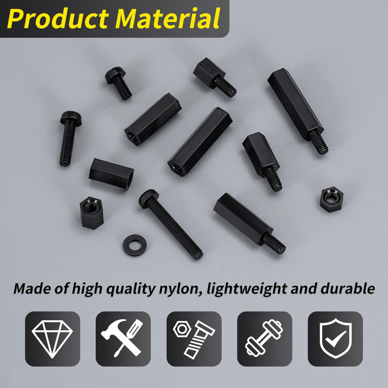 [Australia - AusPower] - 580 PCS M3 Black Nylon Standoff Kit with Spacers, Screws, and Nuts - Motherboard & PCB Mounting Standoffs and Screws, Threaded Pillar Spacers for Circuit Boards and Computer Building 