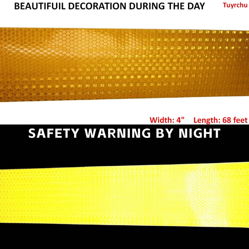 Yellow Reflective Tape Outdoor Waterproof 4 inch Wide, High Visibility Warning Safety Industrial Marking Tape (68 feet) 4"X68ft PVC material - Yellow 1